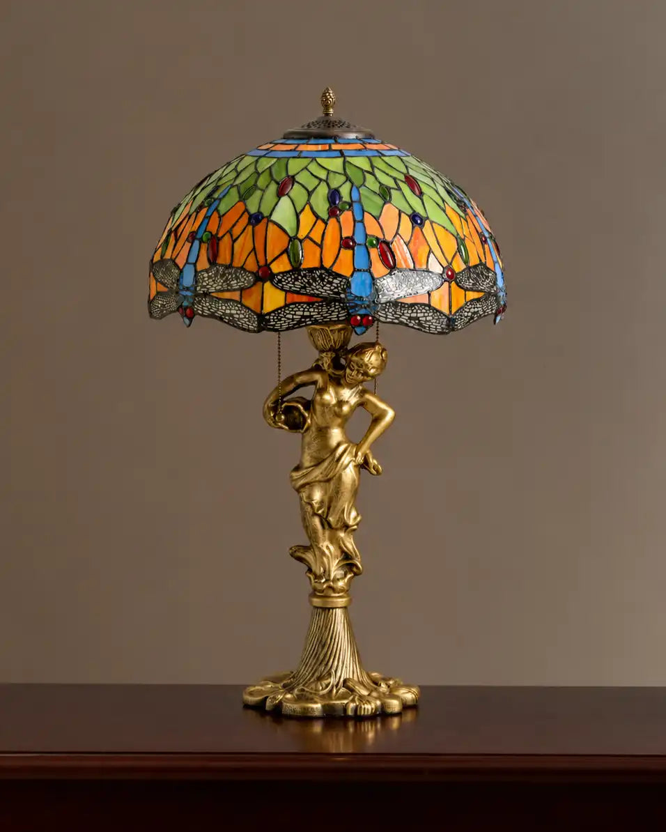 Victorian Muse Dragonfly Tiffany Table Lamp