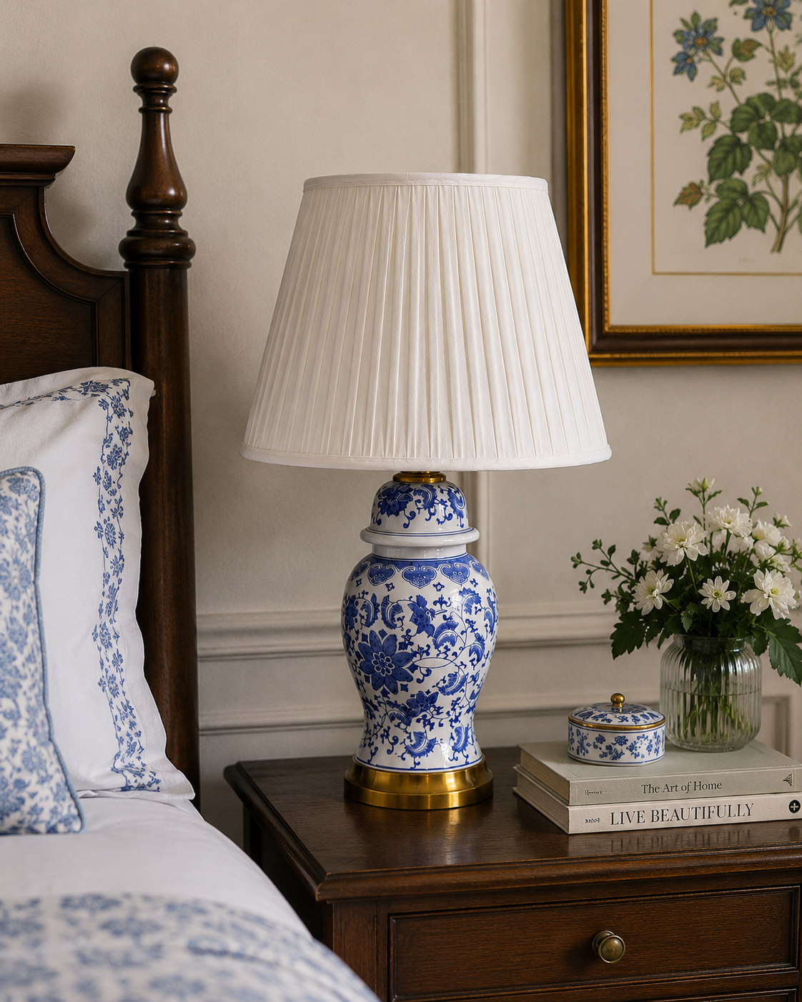 Cobalt Blue Floral and Vine Motif Table Lamp 