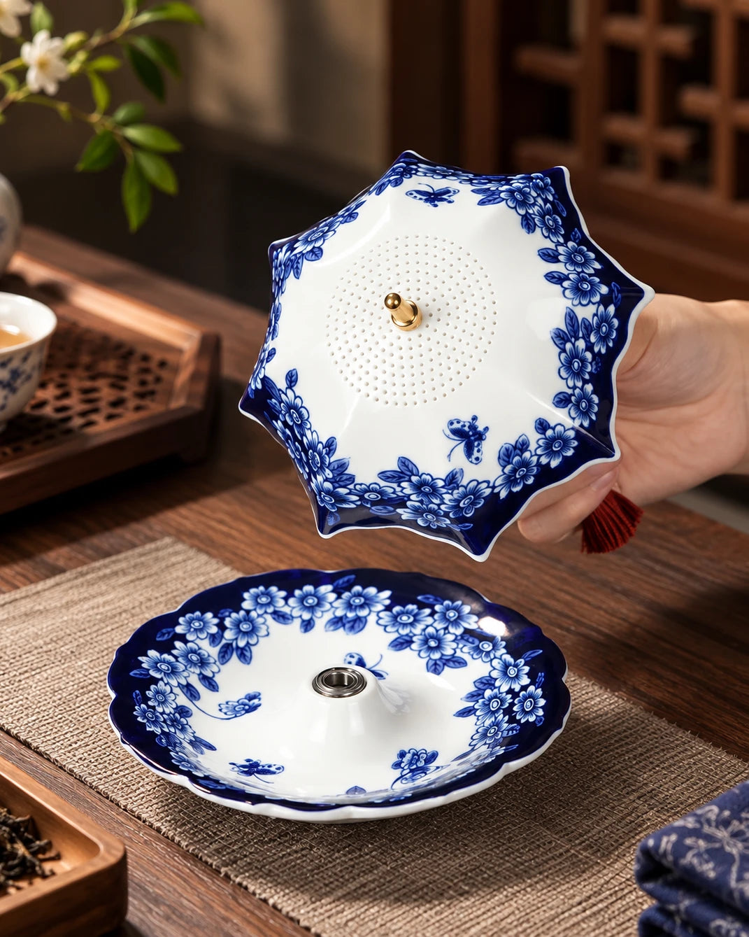 Umbrella Tea Strainer Filter w/ Matching Base