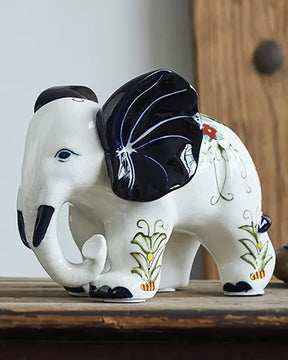 Blue & White Elephant Figurines - Set of 2