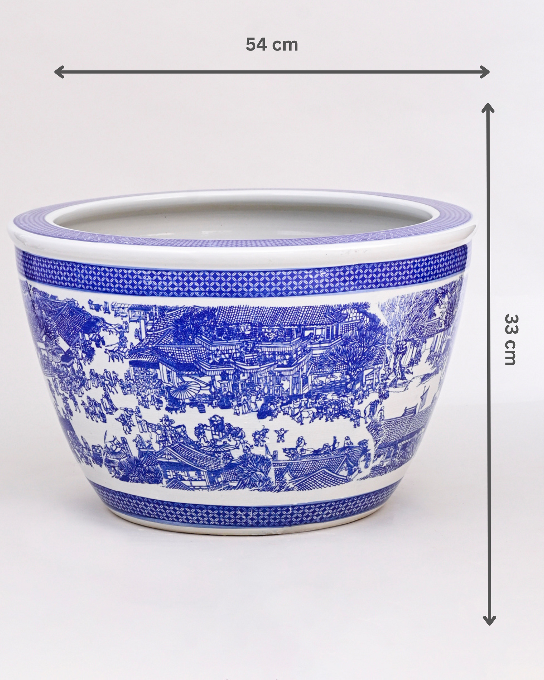 Oriental Serenity Blue & White Ceramic Planter 