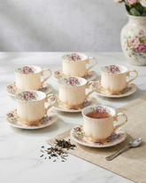 Royal Rose Garden Tea Cup With Saucer - Set Of 6 