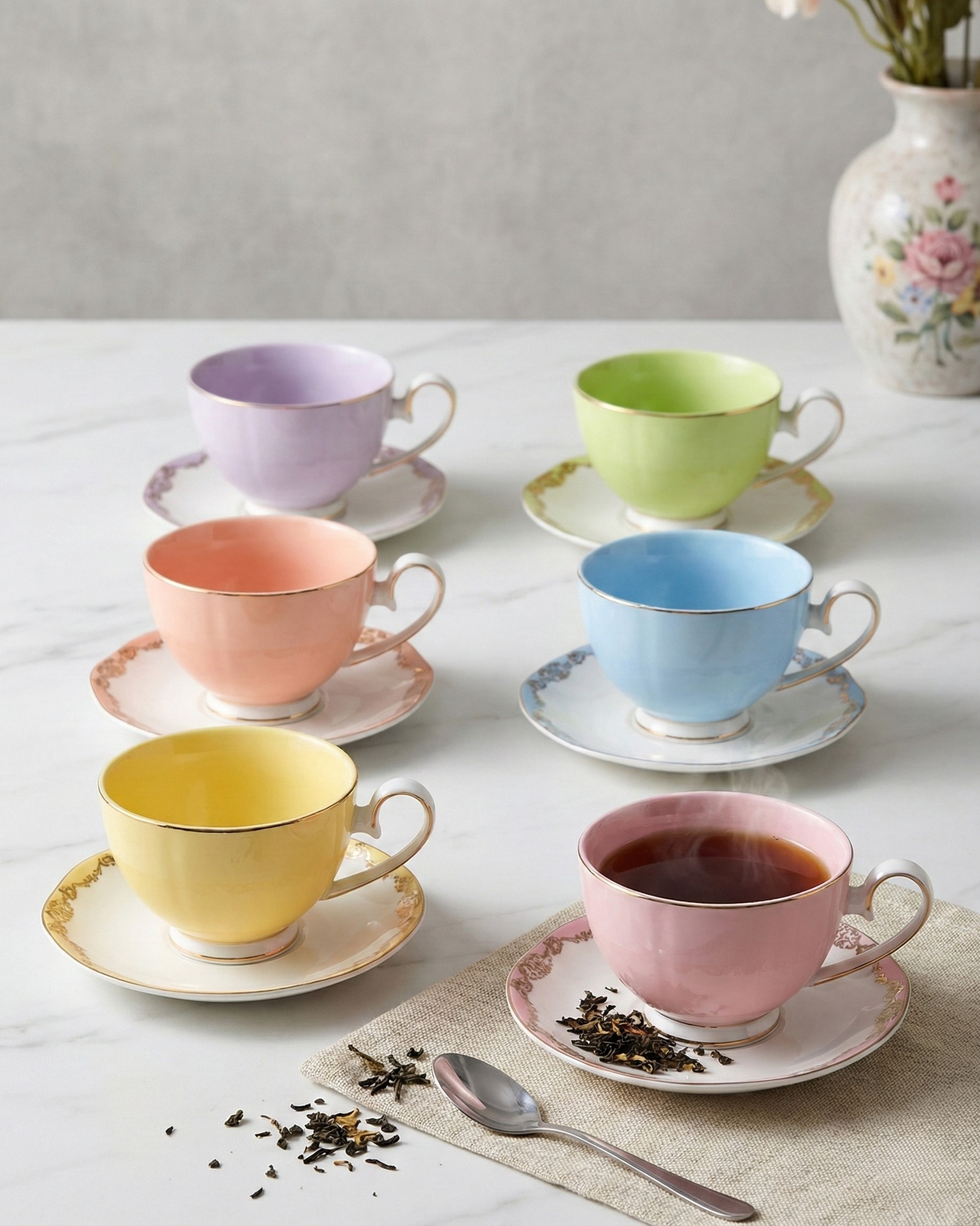 “I Miss You” Collection Tea Cup With Saucer - Set Of 6 