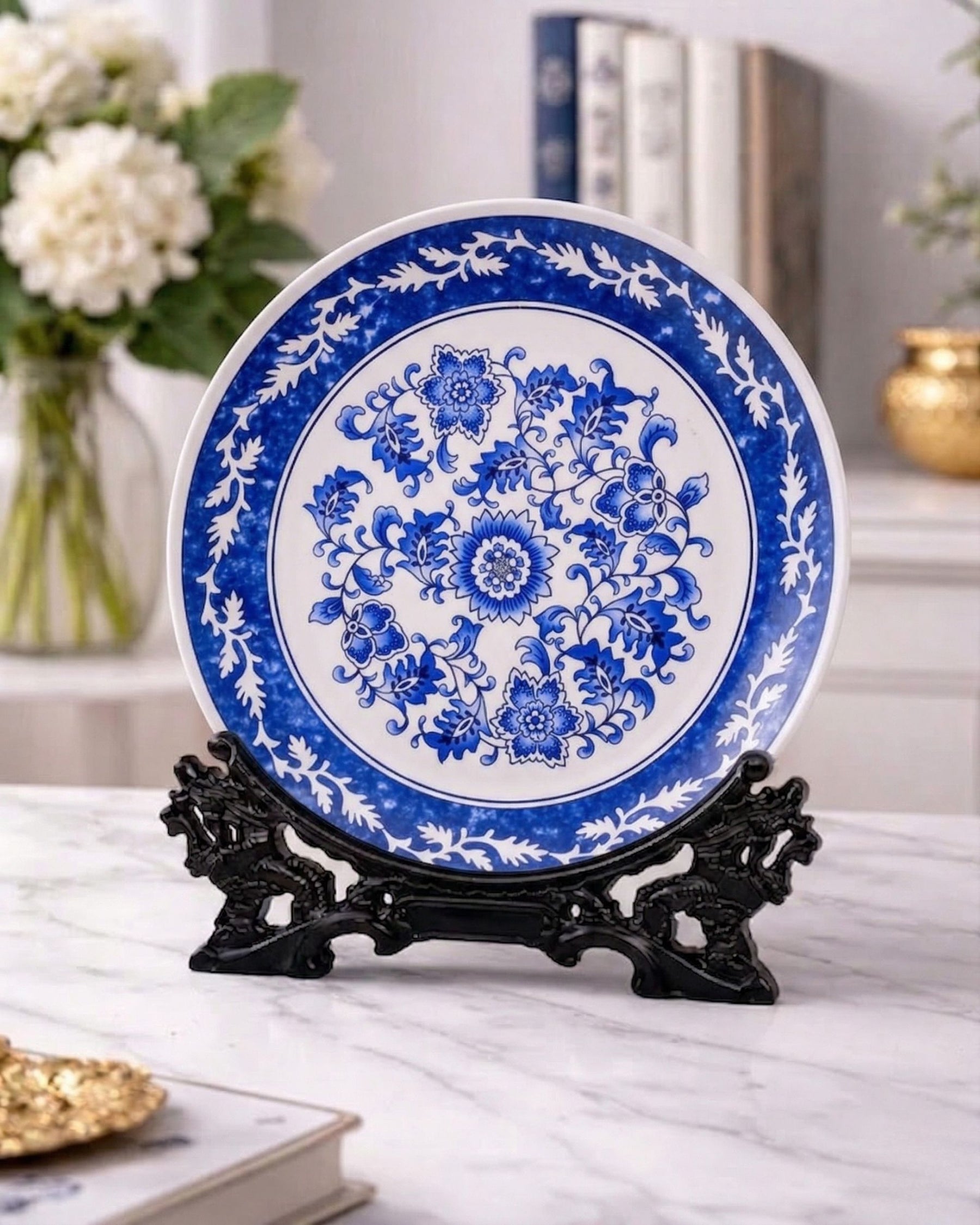 Sapphire Floral Decorative Plate - 35 cm 