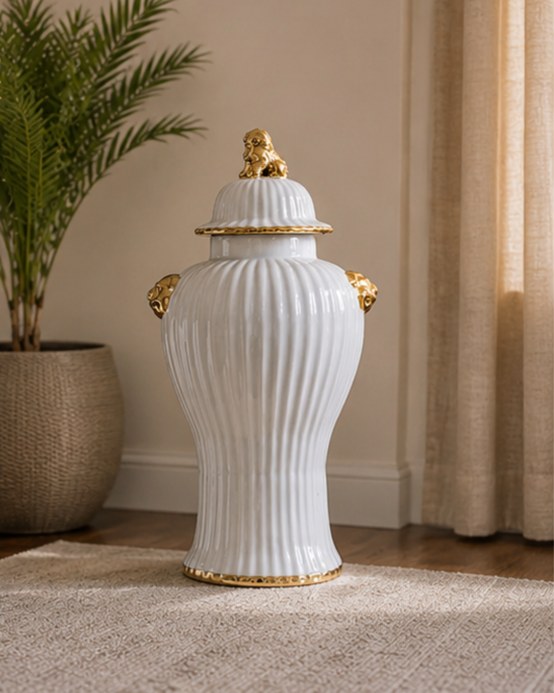 Luxe Monochrome White Foo Dog Temple Jar- Large - 66 cm 