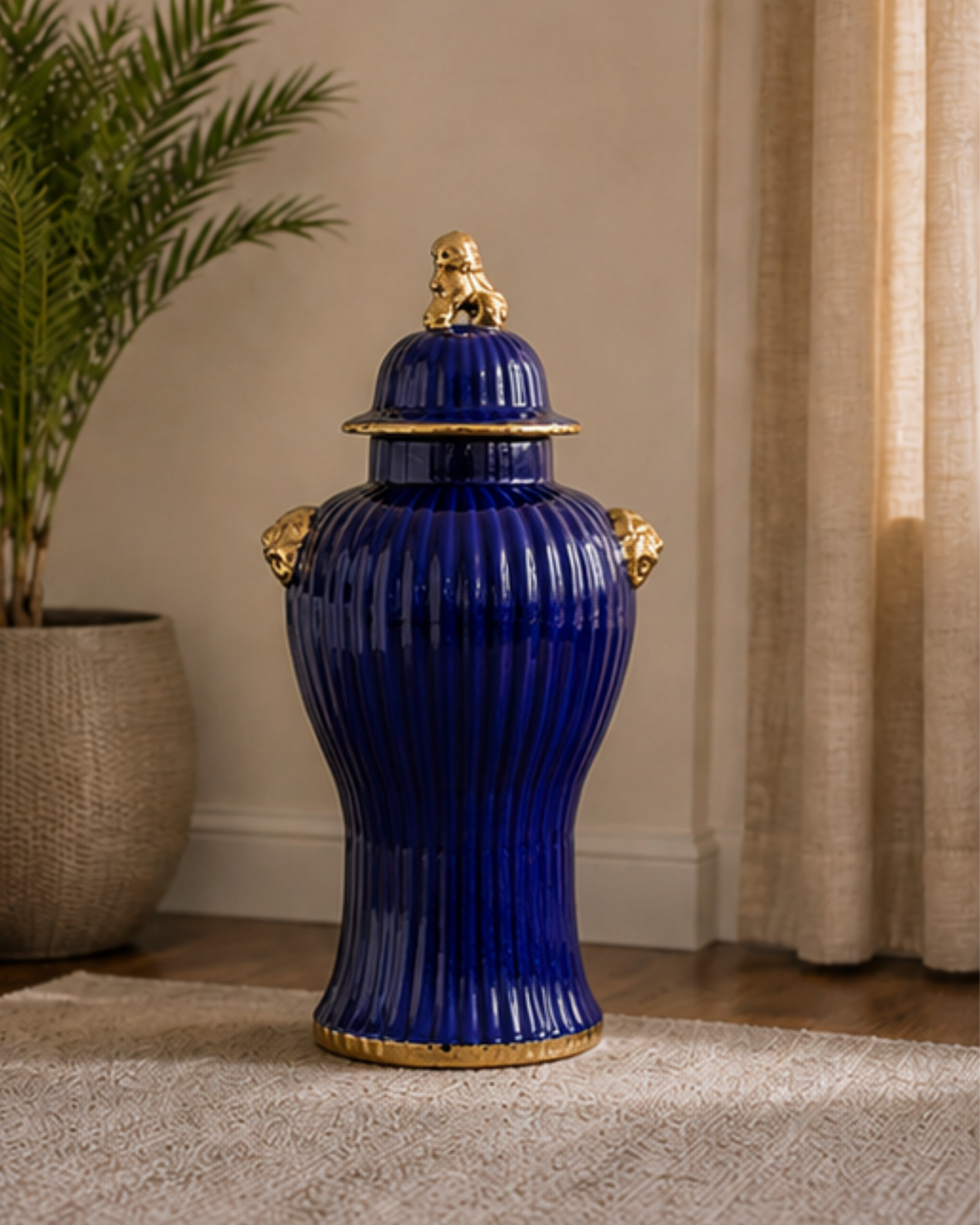 Luxe Royal Blue Foo Dog Temple Jar - Large - 66 cm 