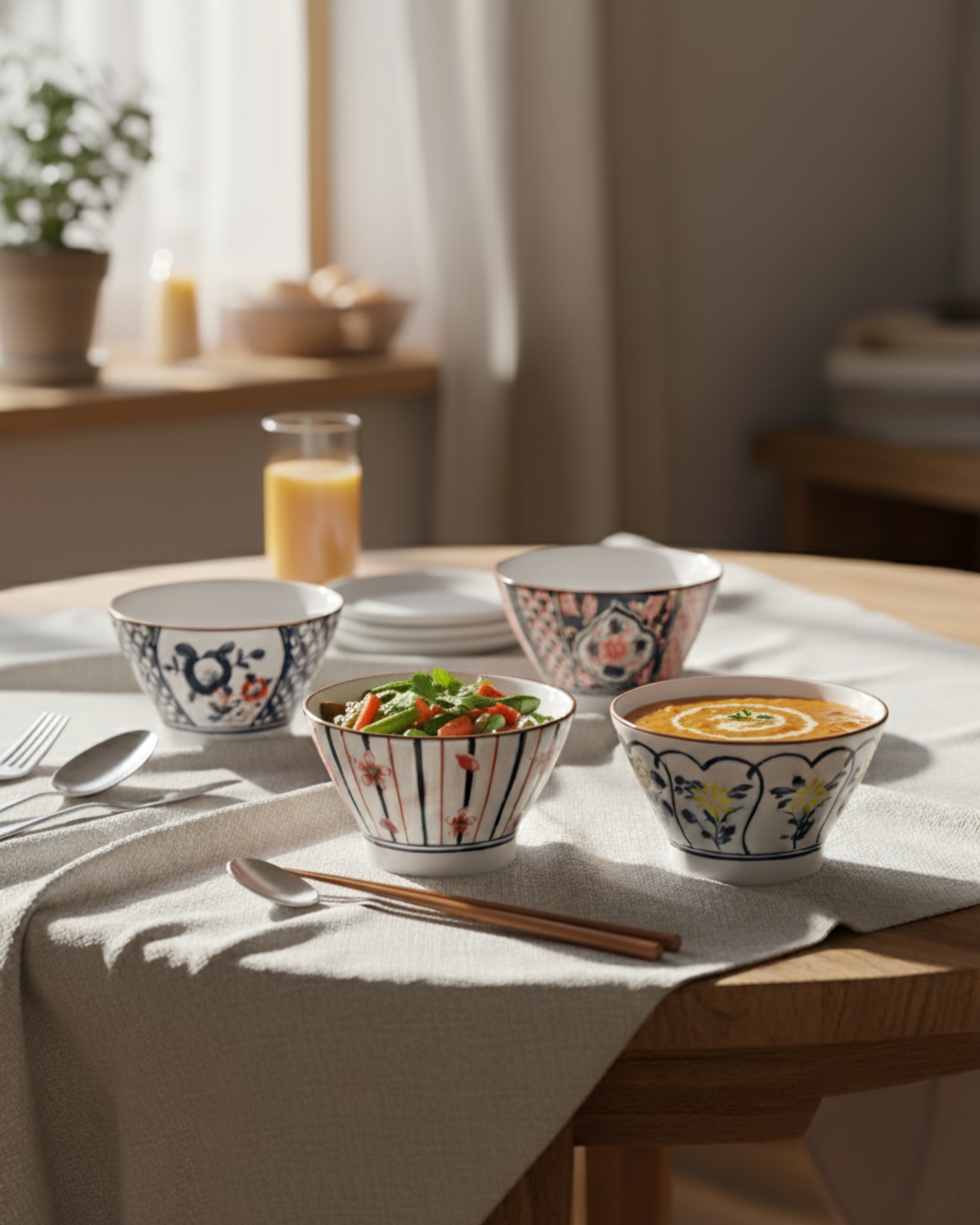 Vintage Floral Pattern Ceramic Bowl - Set Of 4 