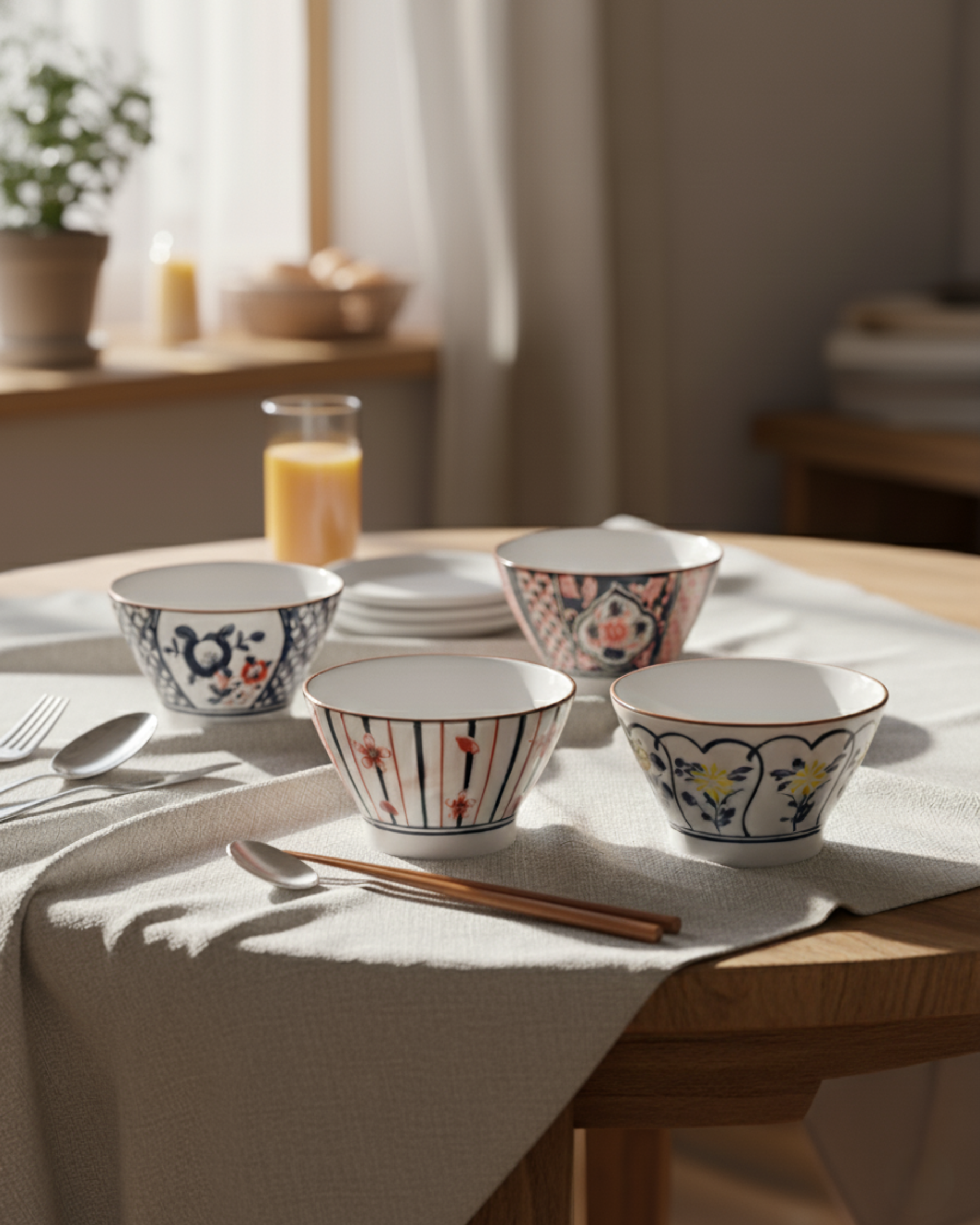 Vintage Floral Pattern Ceramic Bowl - Set Of 4 