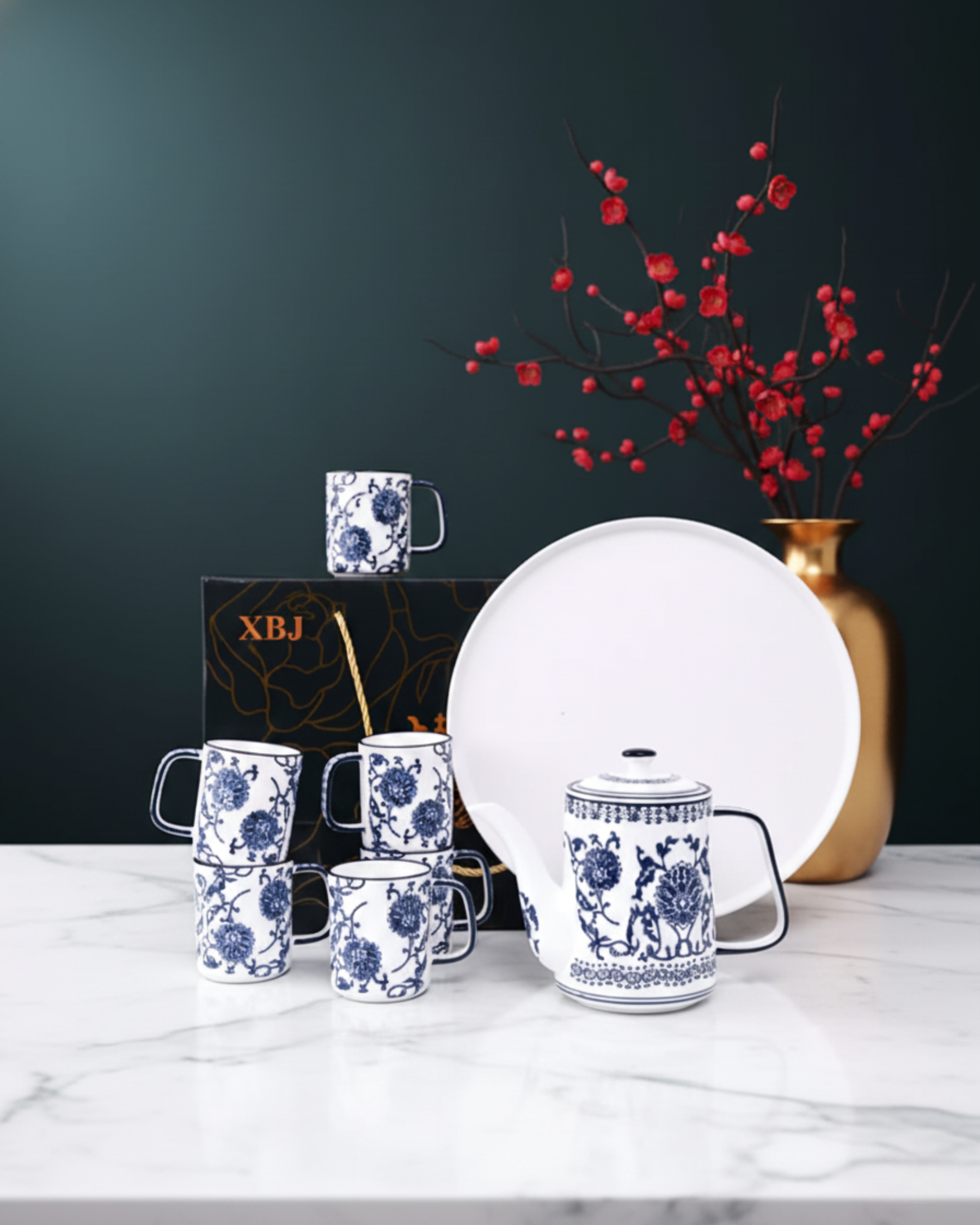 Blue Blossom Ceramic Tea Set - 8 Piece 