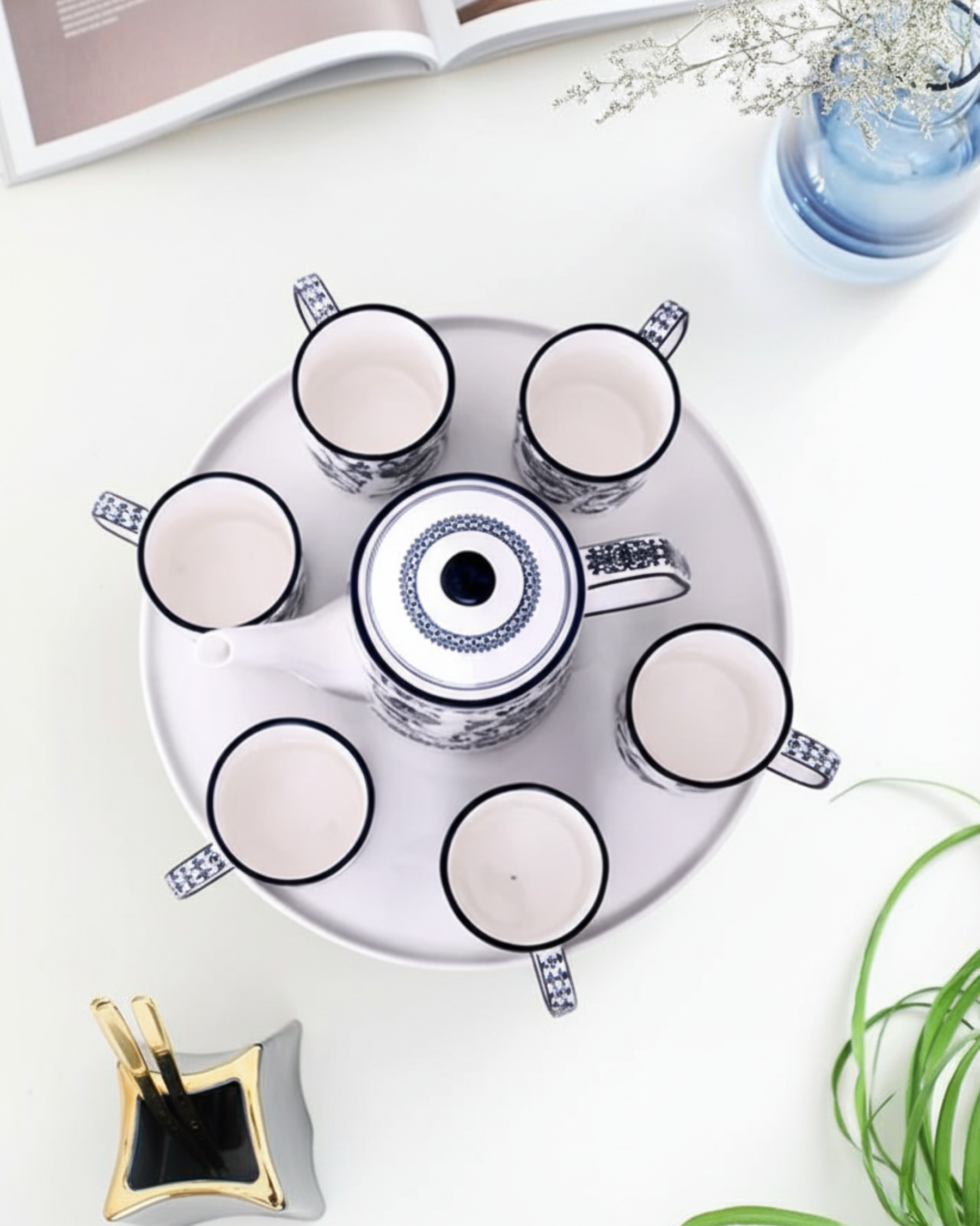 Blue Blossom Ceramic Tea Set - 8 Piece 