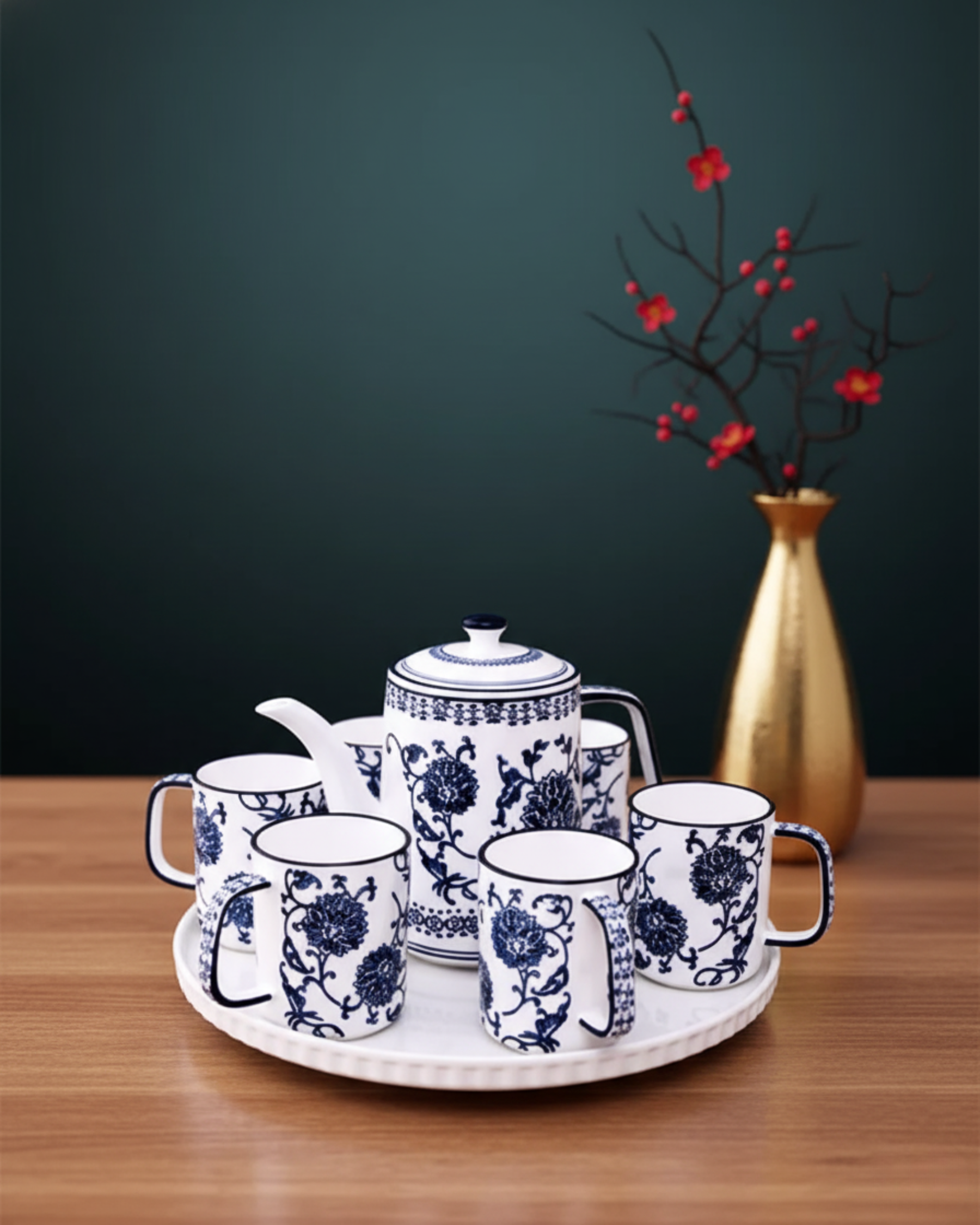 Blue Blossom Ceramic Tea Set - 8 Piece 