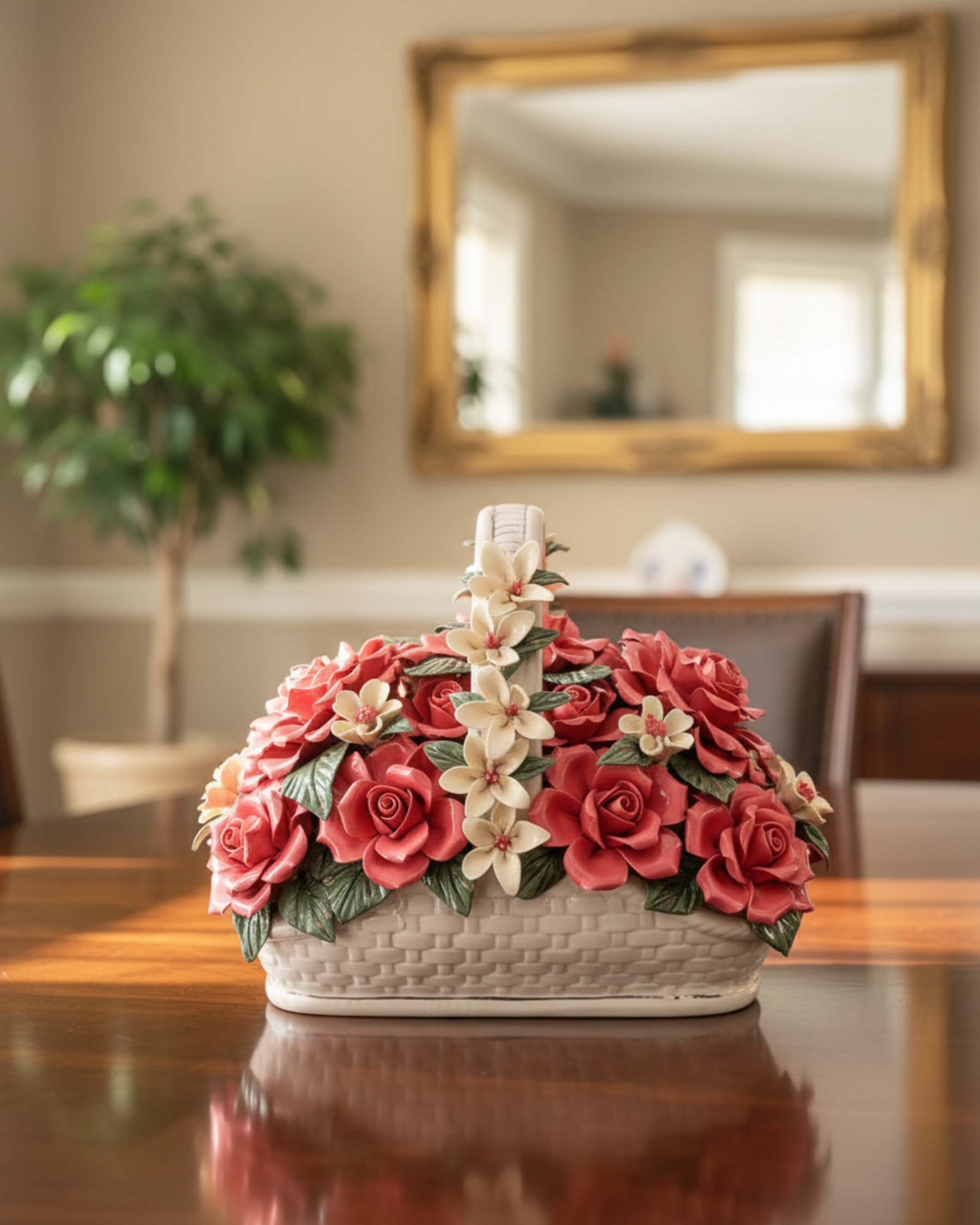 Porcelain Flower Basket Tabletop Decor 