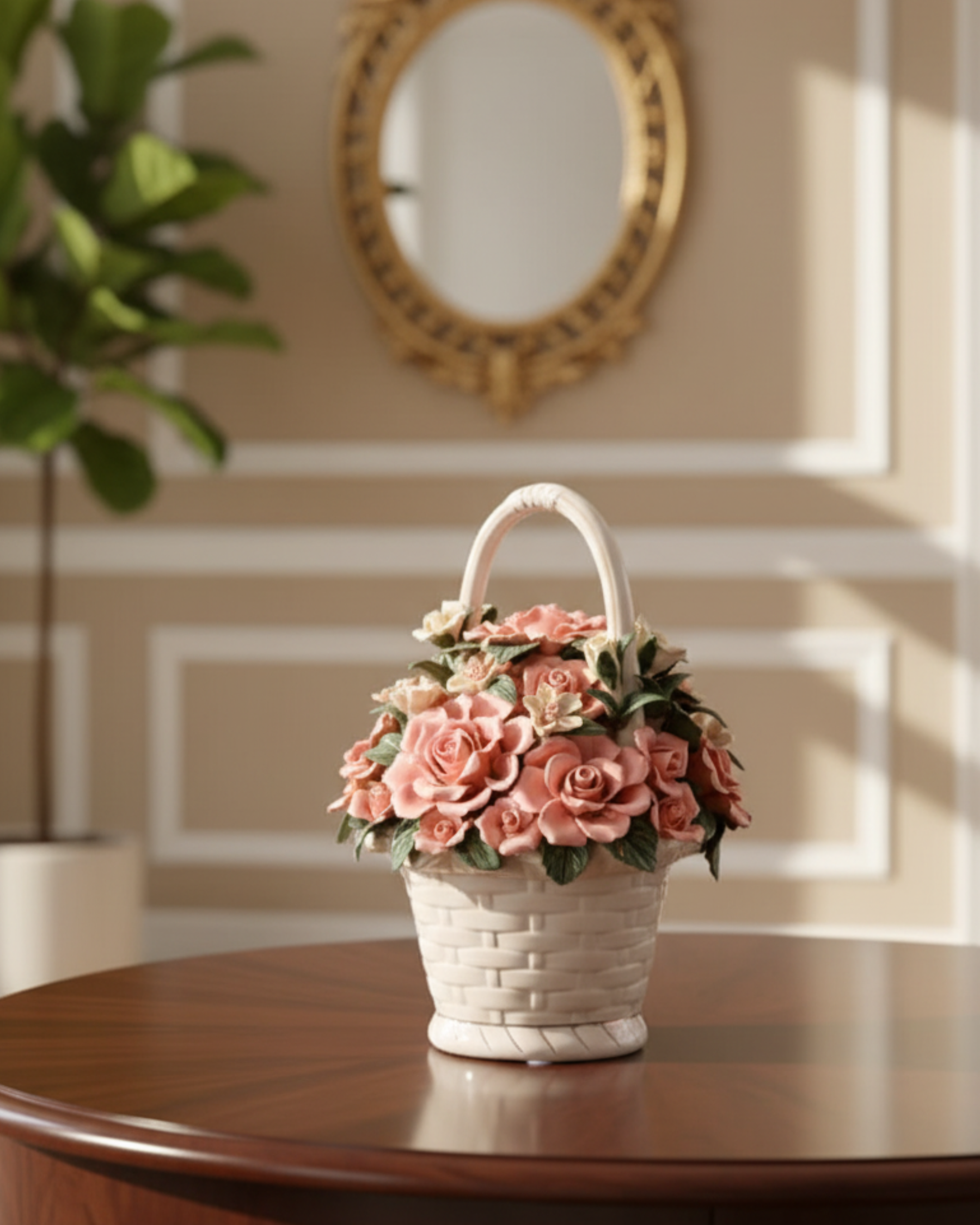 Porcelain Flower Basket Tabletop Decor 