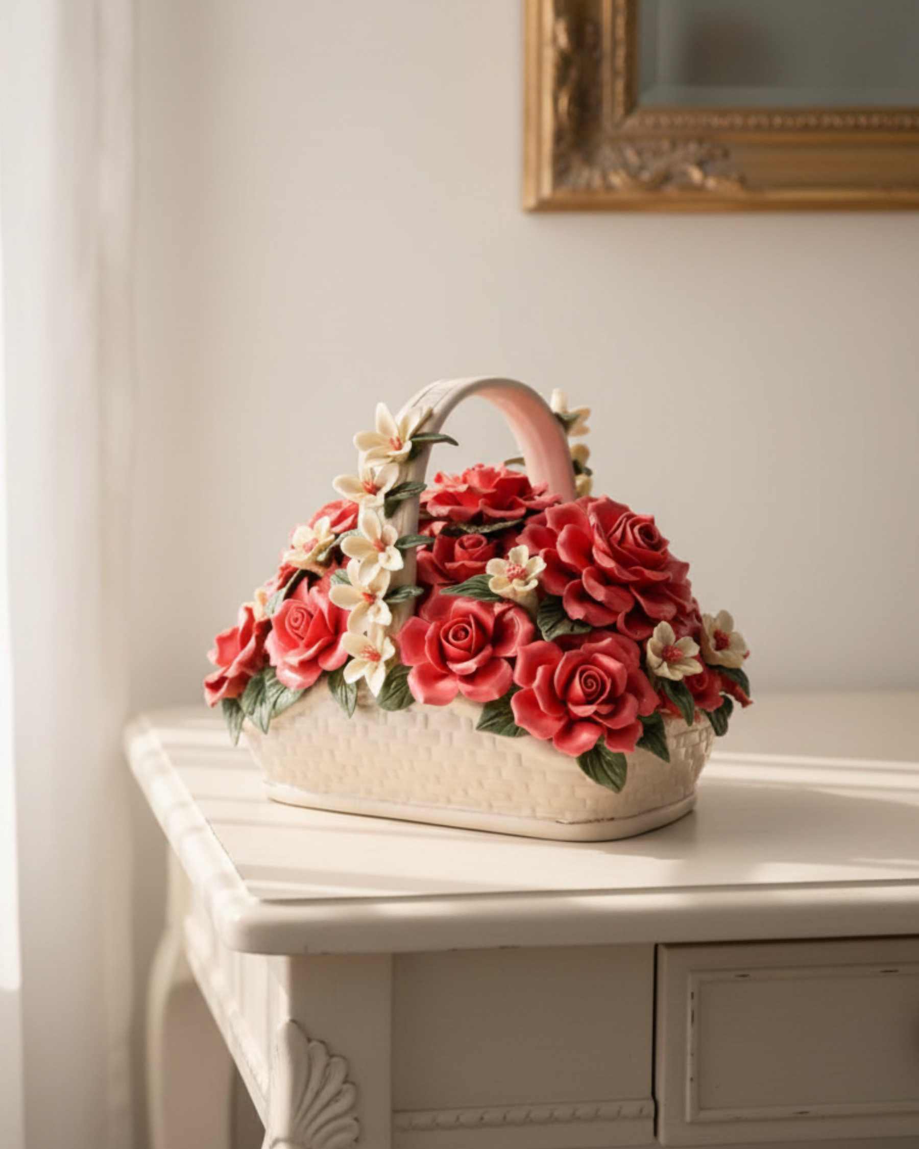 Porcelain Flower Basket Tabletop Decor 