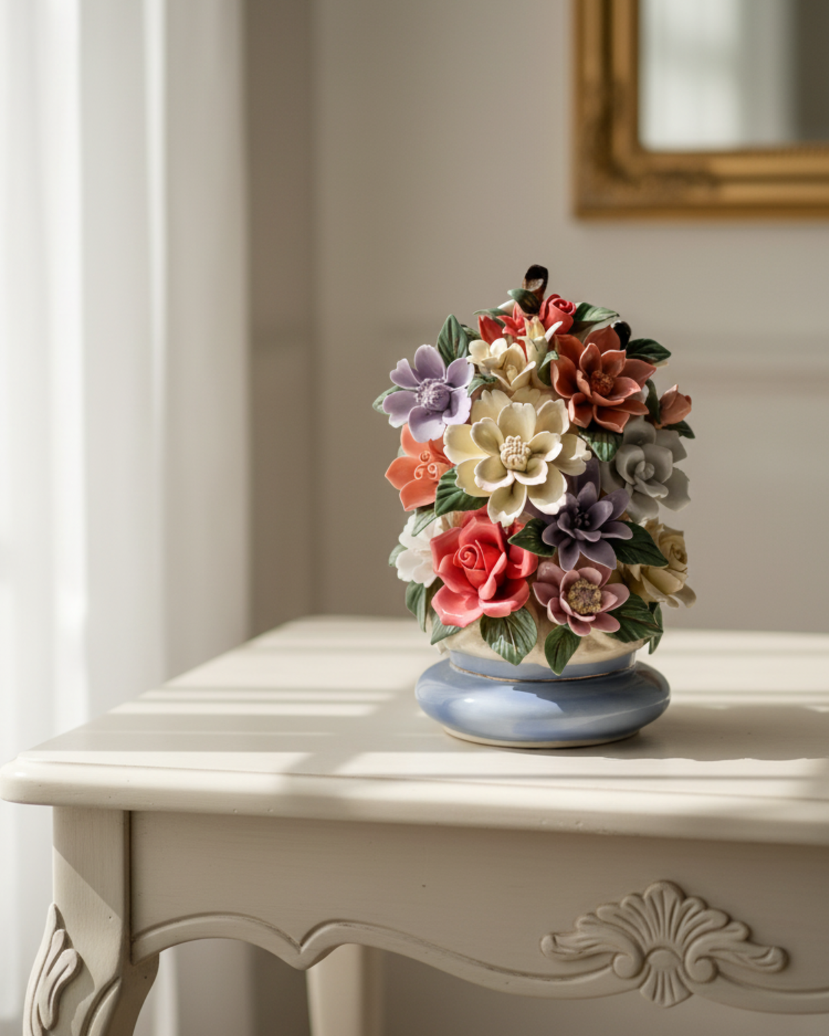Porcelain Flower With Pot Tabletop Decor