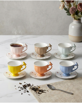 Colorful Sparrow Charm Tea Cup With Saucer - Set Of 6 
