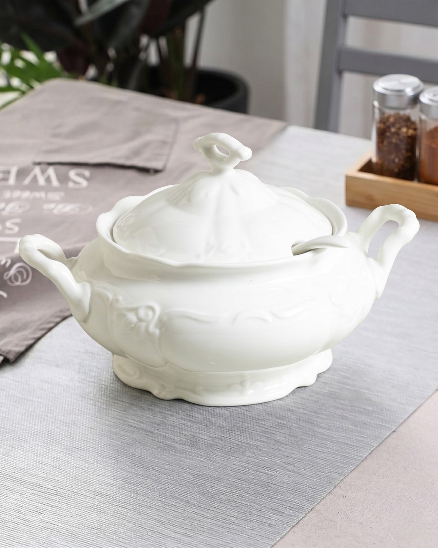 Ornate Covered Casserole With Serving Spoon 