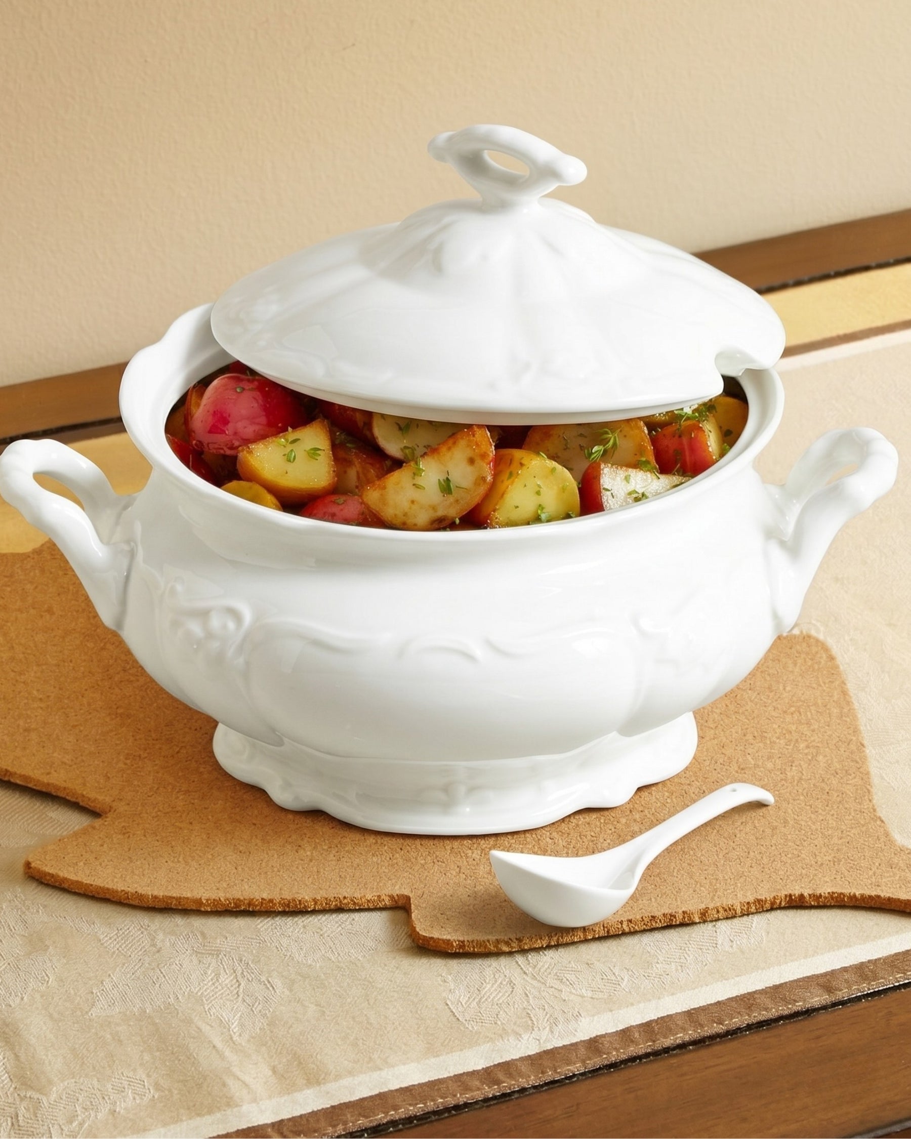 Ornate Covered Casserole With Serving Spoon 