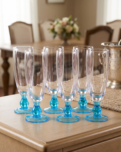 Swirl Blue Champagne Flute - Set of 6