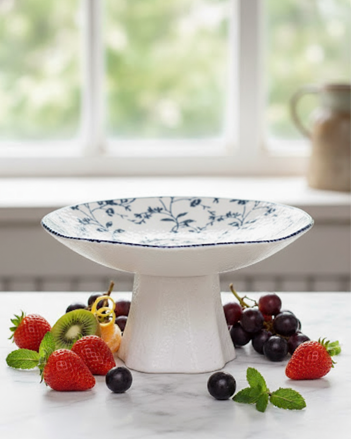 Blue Blossom Footed Ceramic Bowl