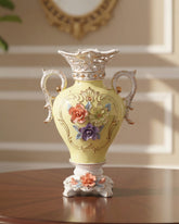 Vintage Floral Porcelain Vase with Handles - Yellow 