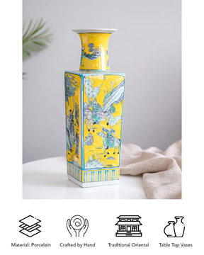 Oriental Landscape Yellow Porcelain Vase
