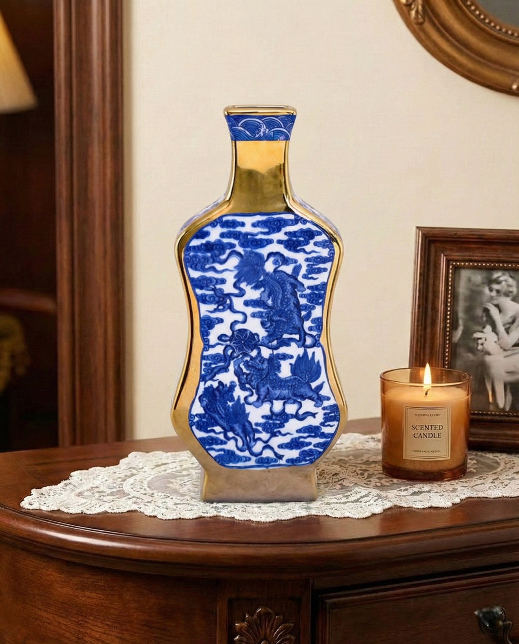 Imperial Dragon Golden Trim Porcelain Vase 