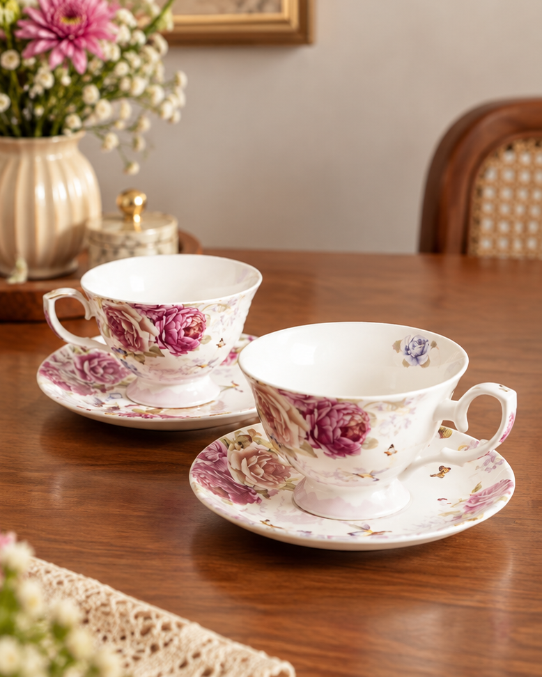 The Whispering Petals Cup & Saucer - Set of 2