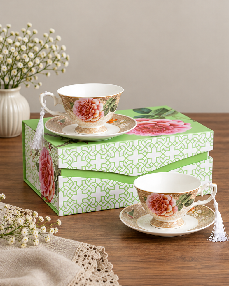 Peony Petals Tea Cup & Saucer - Set of 2