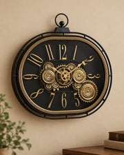 Vintage Brasswork Oval Gear Clock - Black
