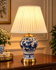 Blue and White Floral Ceramic Table Lamp