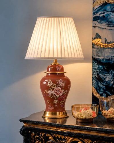 Crimson Blossom Hand Painted Table Lamp