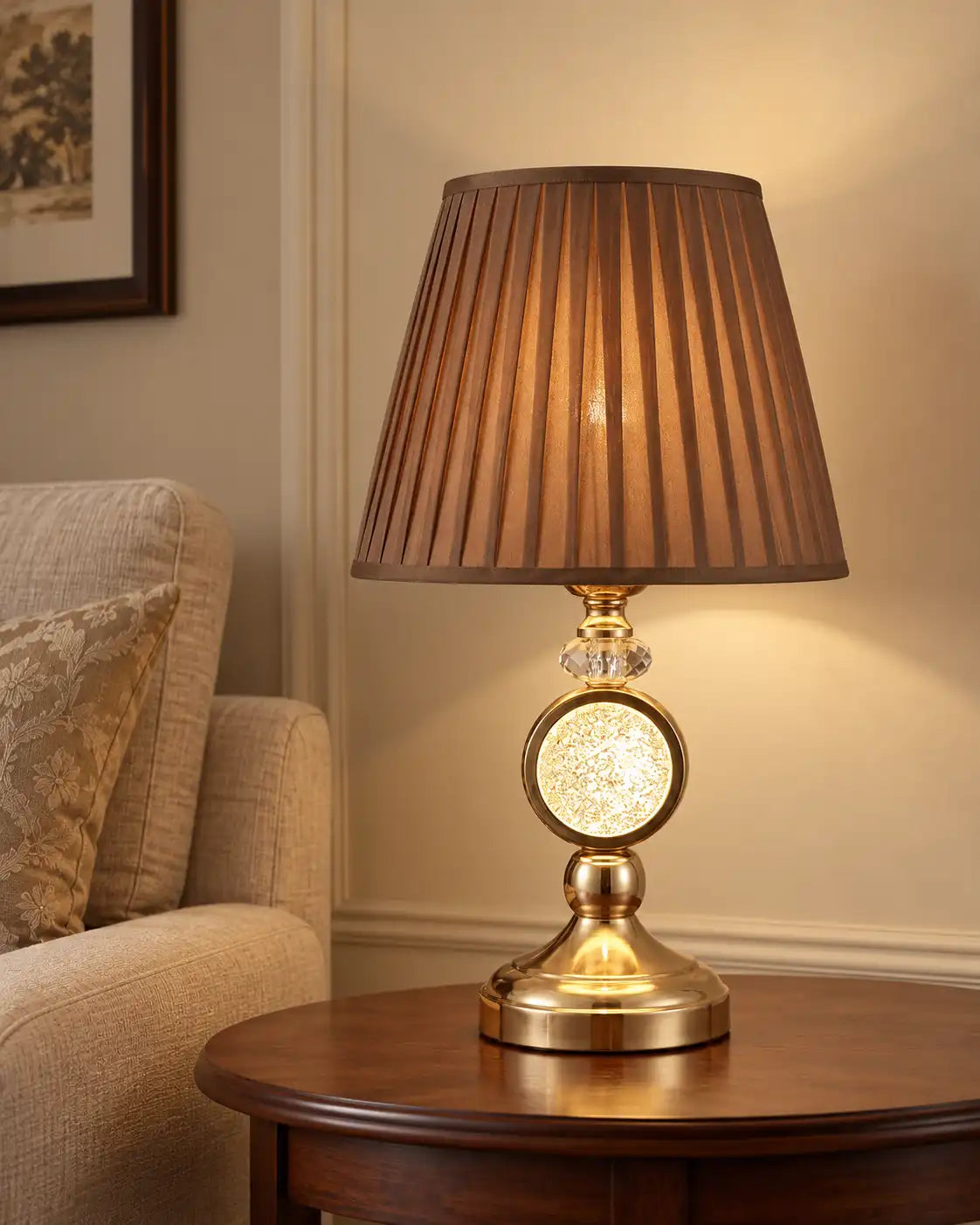 The Amberlyn Pleated Brass Table Lamp