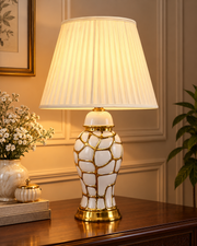 Ivory and Gold Mosaic Table Lamp
