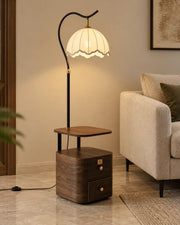 The Dual-Shelf Scalloped Side Table Floor Lamp