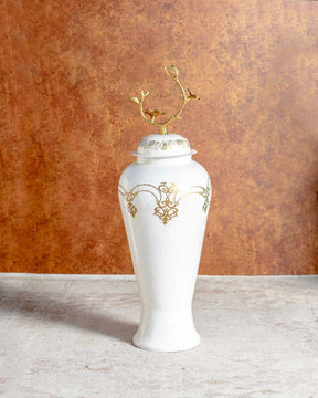 White Gem Temple Jar With Tree Lid - Medium