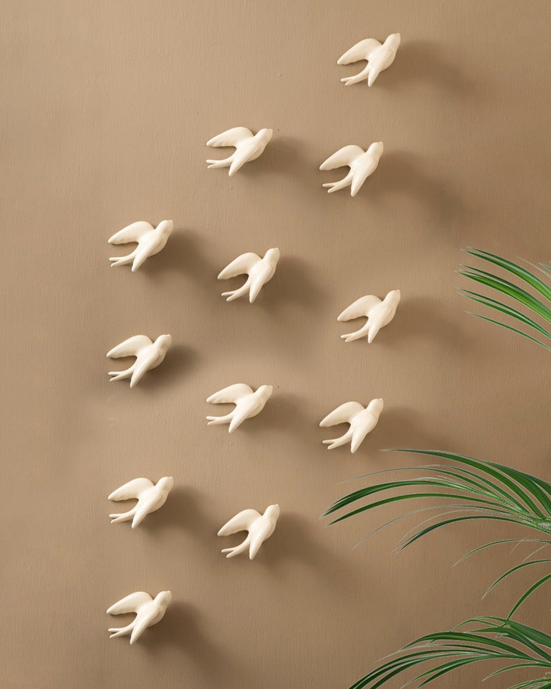 Nightingale Wall Mounted Ceramic Birds Small - Set of 12 