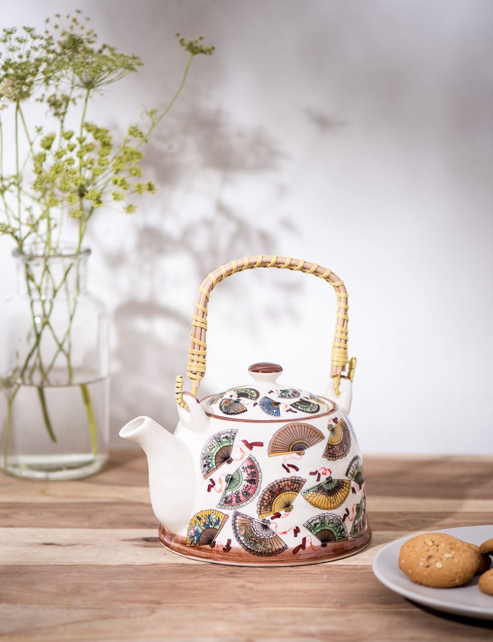 Oriental Fan Ceramic Tea Kettle 