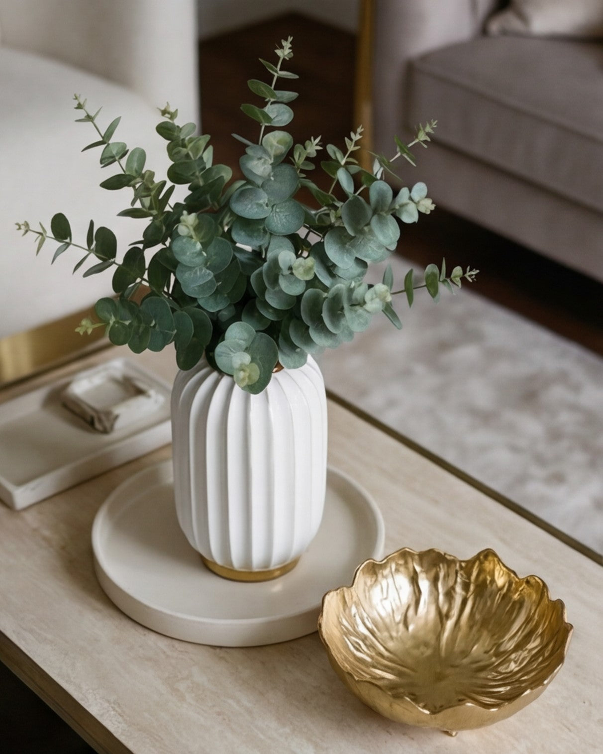 Ivory Ribbed Flower Vase - White 