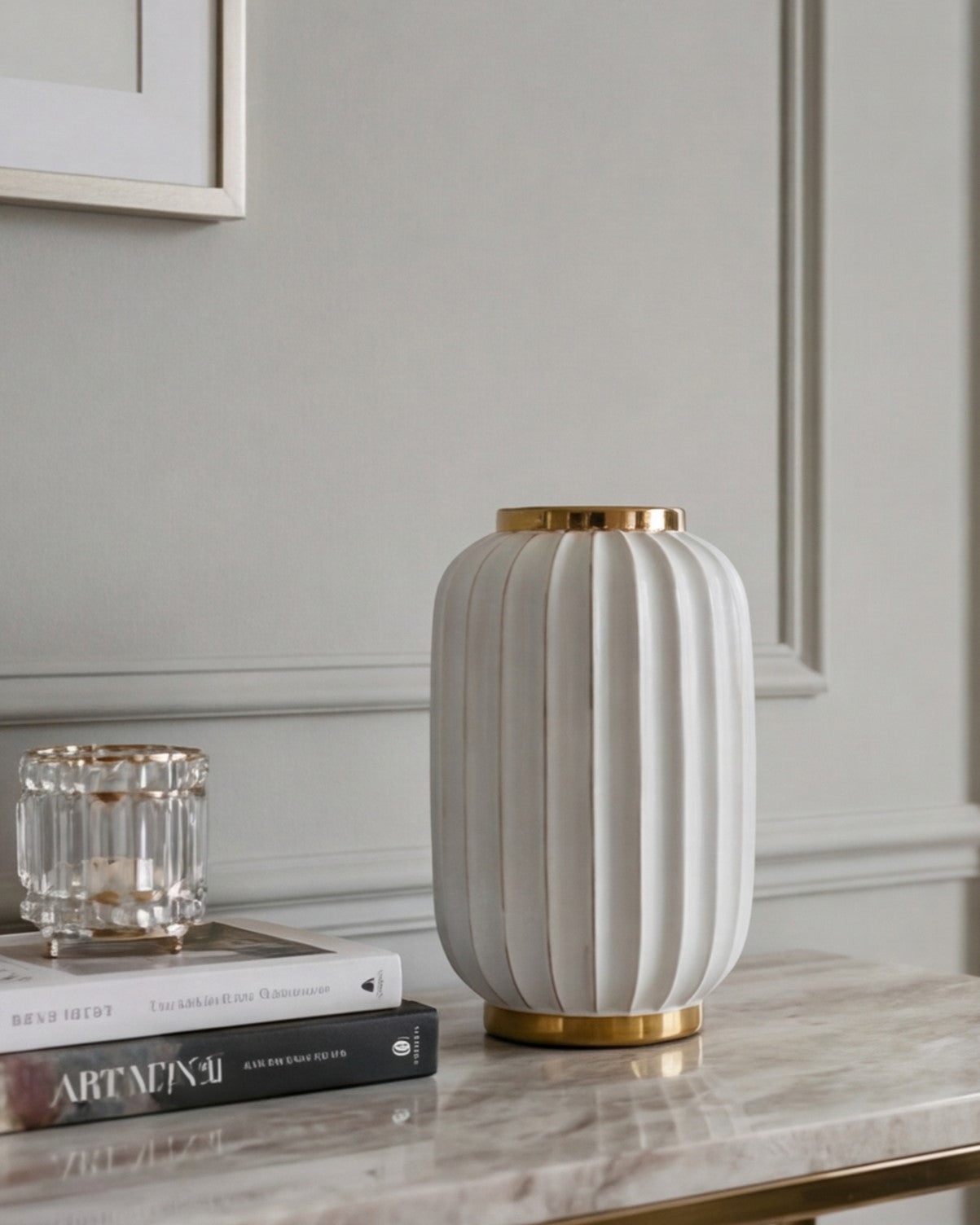 Ivory Ribbed Flower Vase - White 