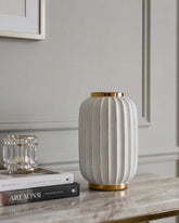 Ivory Ribbed Flower Vase - White 