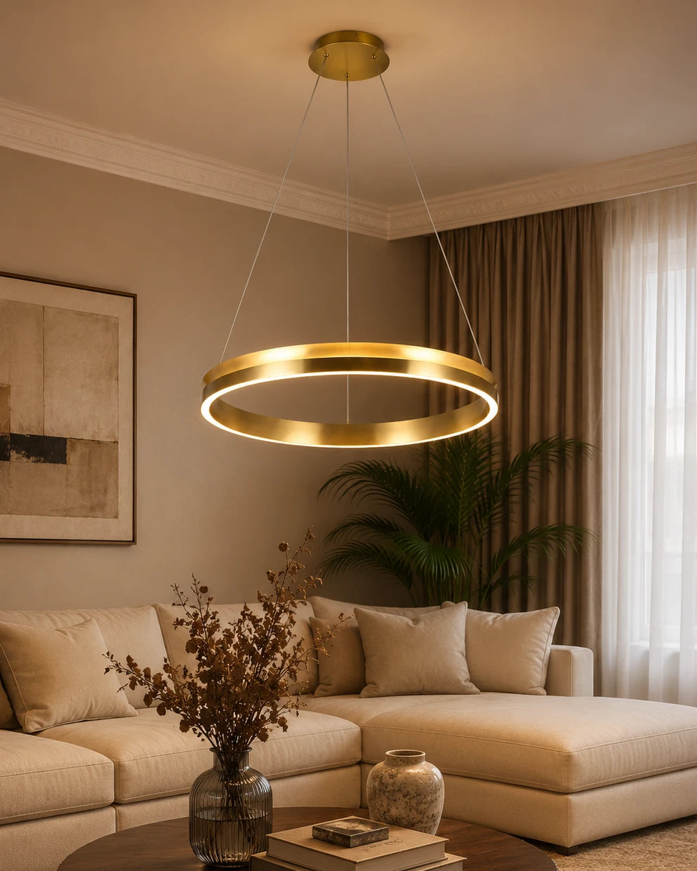 Golden Halo Sleek Ring LED Linear Chandelier - 1 Lights