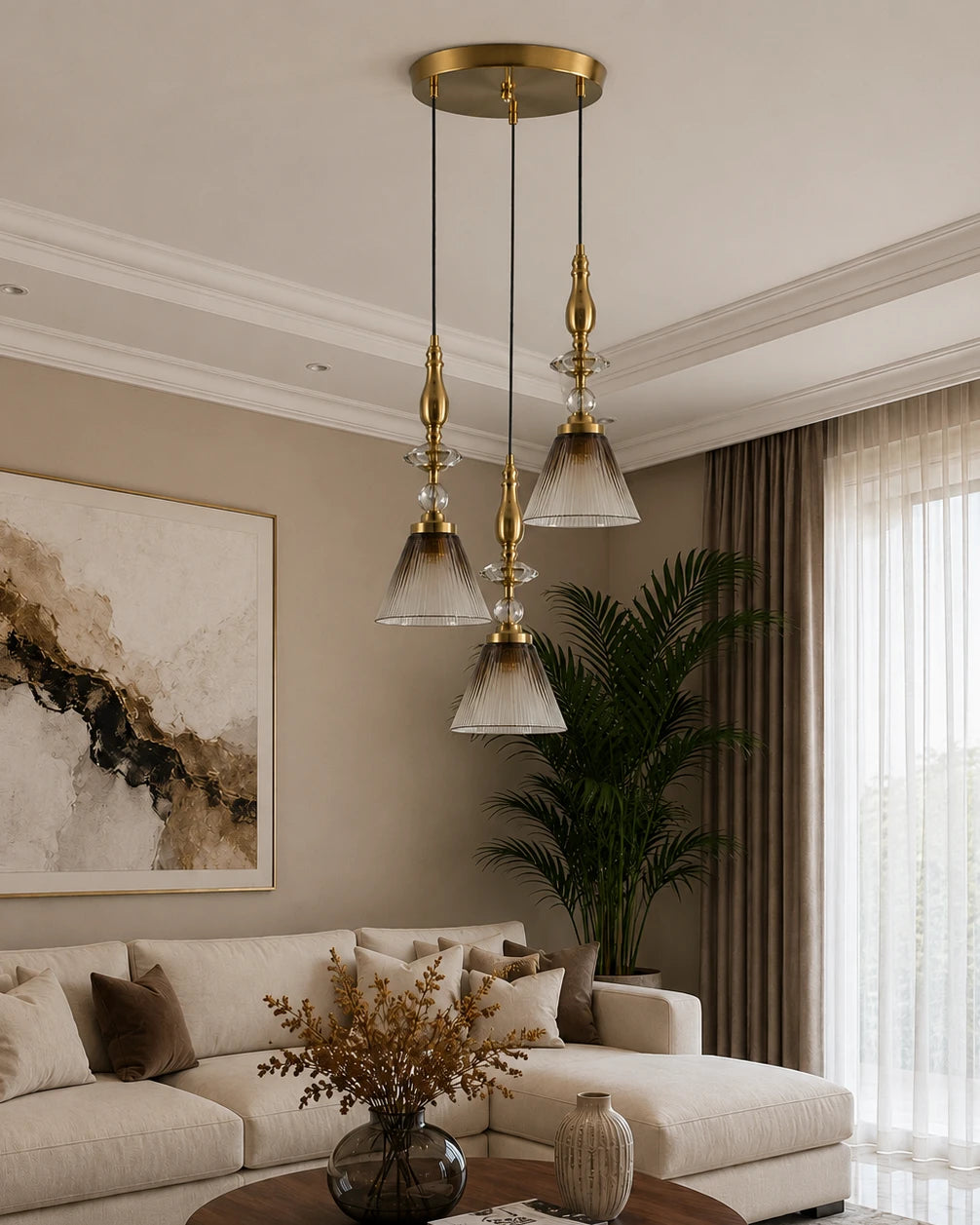 Transitional 3-Light Staggered Cluster Pendant Light