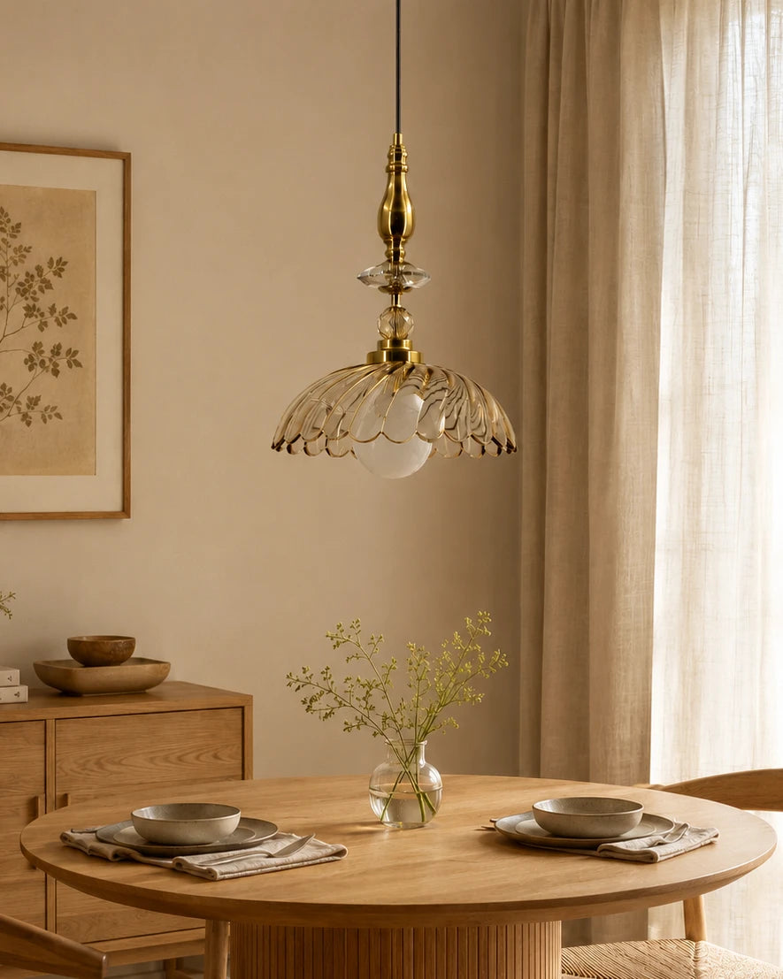 Scalloped Glass Pendant Light - Amber