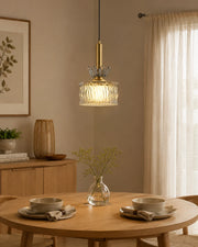 Fluted Cylindrical Glass Pendant Light - Smoke