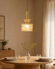 Fluted Cylindrical Glass Pendant Light - Amber