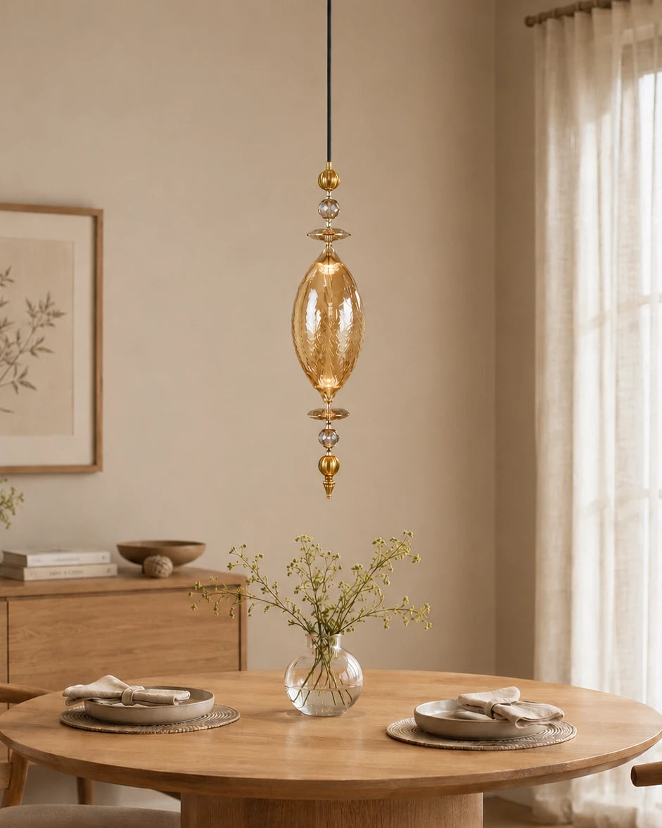 Teardrop-shaped Diffuser Pendant Light - Amber
