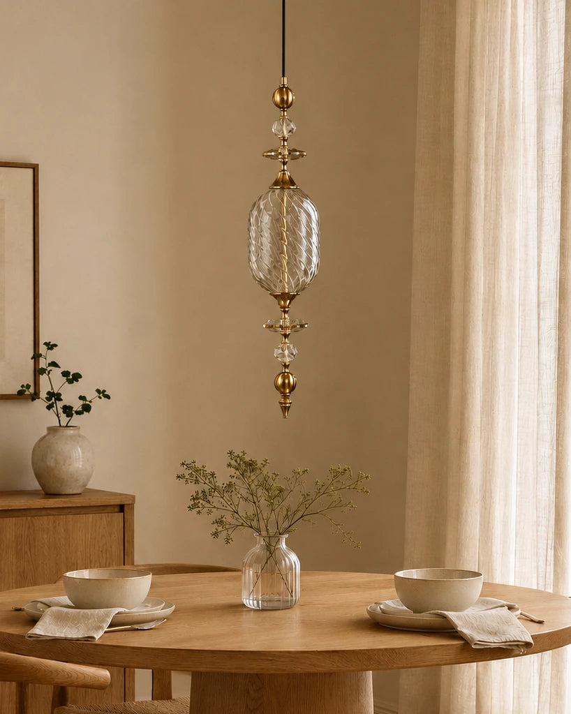Capsule Shaped Glass & Brass Pendant Light - Smoke