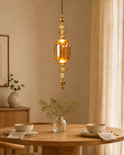 Capsule Shaped Glass & Brass Pendant Light - Amber