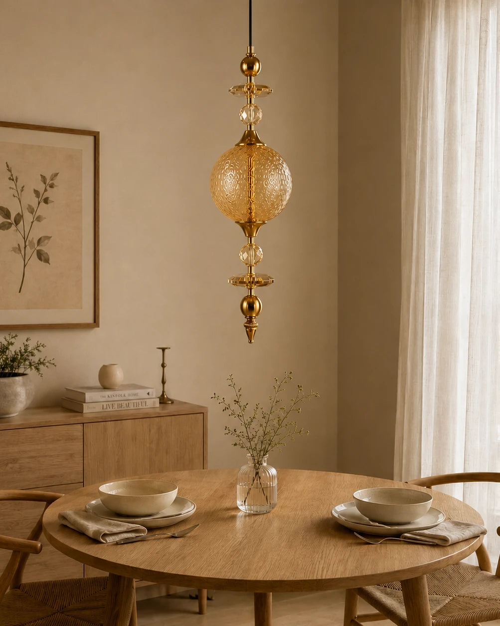 The Spindle Drop Textured Glass Pendant Light - Amber
